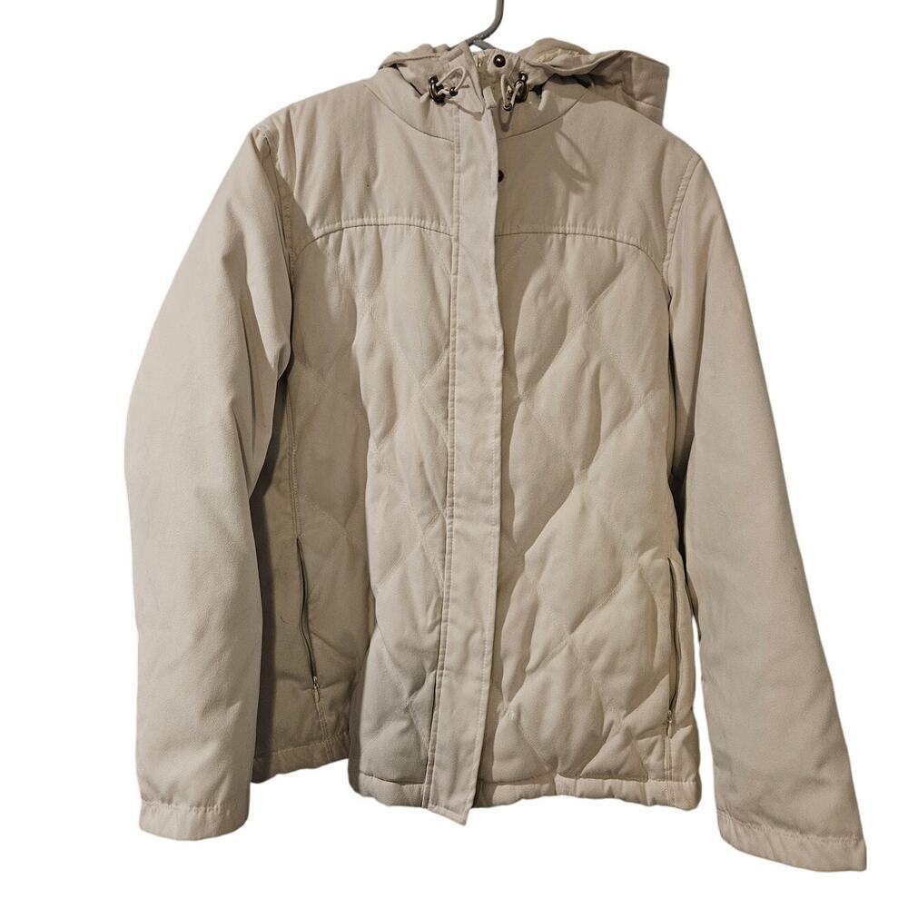 LL Bean Downtek‎ Coat Womens Misses Large White Down Fleece Line Faux Suede